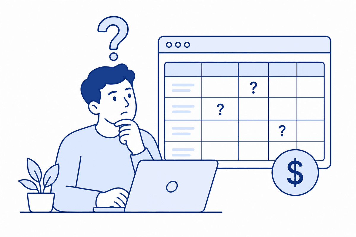 Tutor unsure about monthly earnings while reviewing a spreadsheet