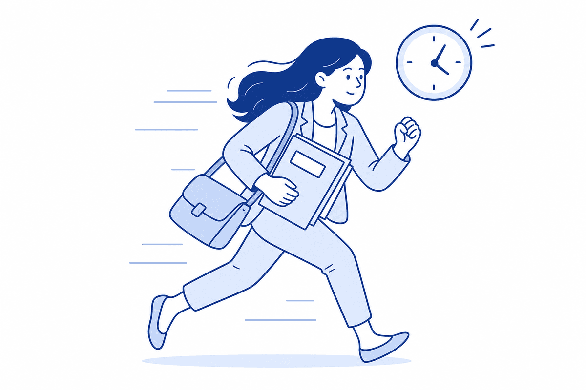 Tutor rushing to prepare a lesson plan before class starts